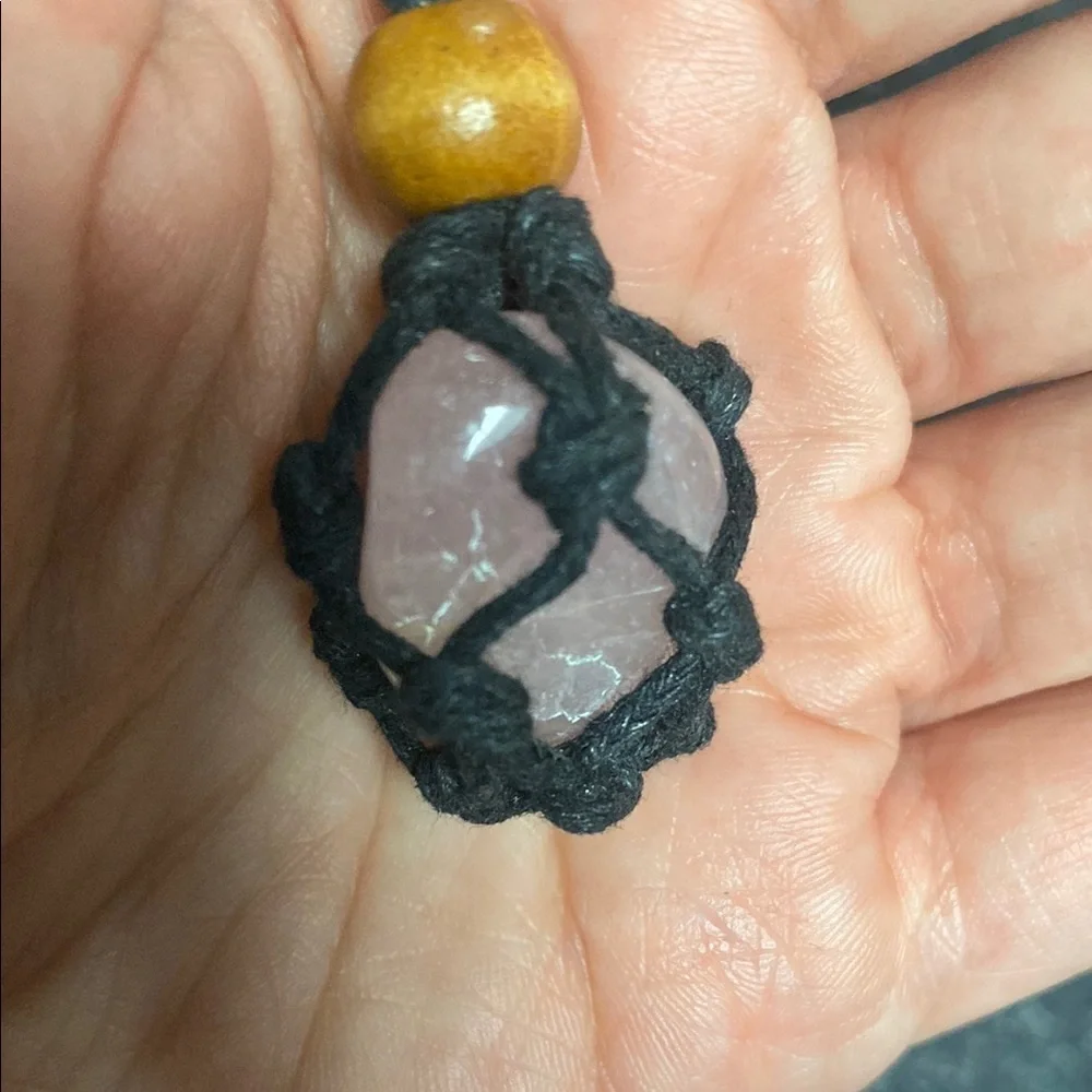 Pink Rose Quartz Stone Keychain with Orange Bead